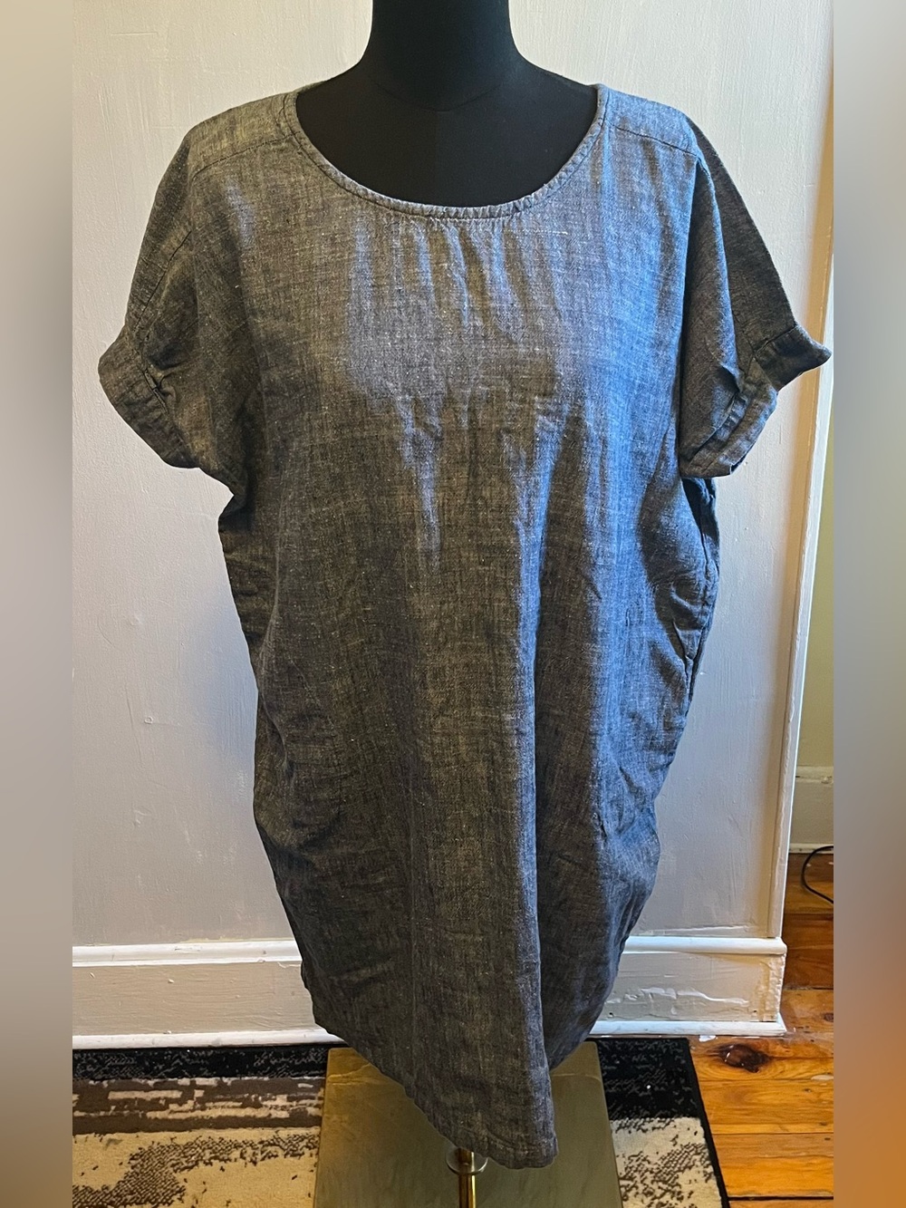 Umber & Ochre Women’s Dress 100% Handwoven Cotton Denim Blue Size Small